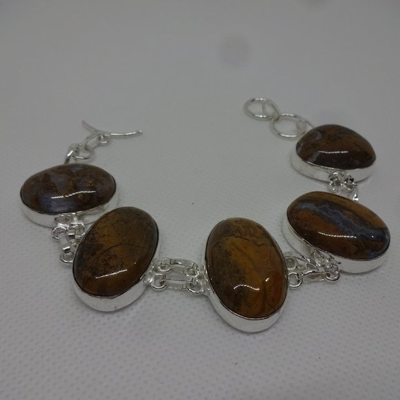 Natural "BUMBLE BEE JASPER" Handmade Sterling Bracelet #162 - Picture 3 of 3